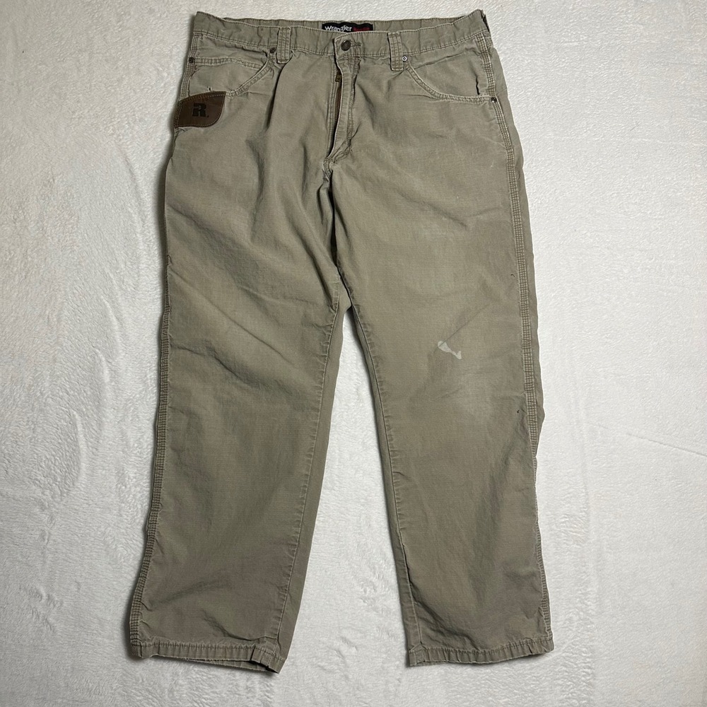 Wrangler Riggs Workwear Mens 38x30 Beige Ripstop Carpenter Pants Relaxed Utility